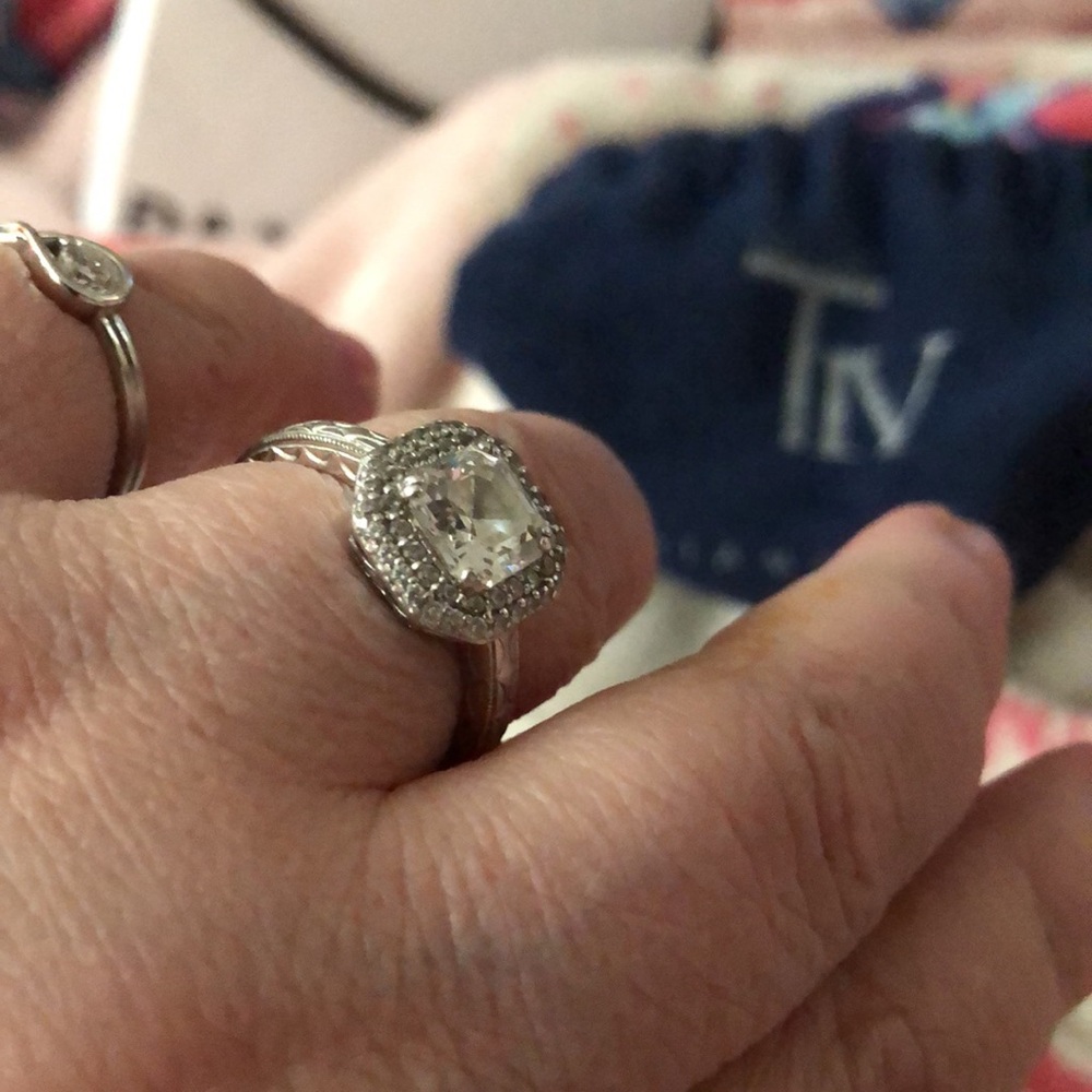 Tacori IV Epiphany Diamonelle Princess Cut White Halo CZ Sterling Silver Size 10